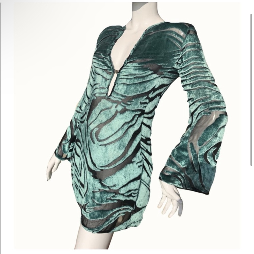 GUCCI Tom Ford HAUTE COUTURE SILK Dress Vintage SS96 Teal Zebra Runway SIZE 6